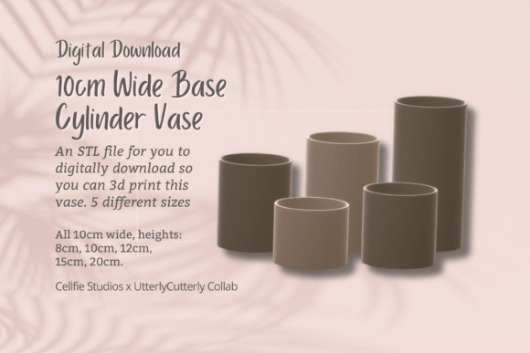 10cm Wide Base, Cylinder Vase STL File: Modern 3D Printable Planters