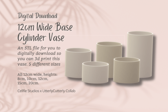 12cm Wide Base, Cylinder Vase STL File - Modern 3D Printable Planter