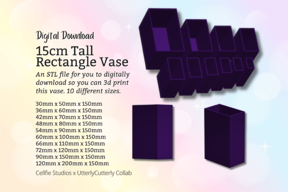 15cm Tall Rectangle Vase STL File: Modern 3D Print Design