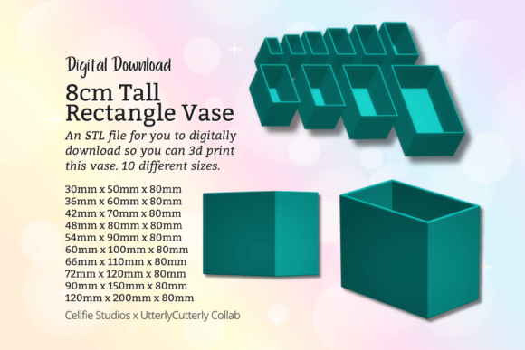 8cm Tall Rectangle Vase STL File: Modern 3D Print Design