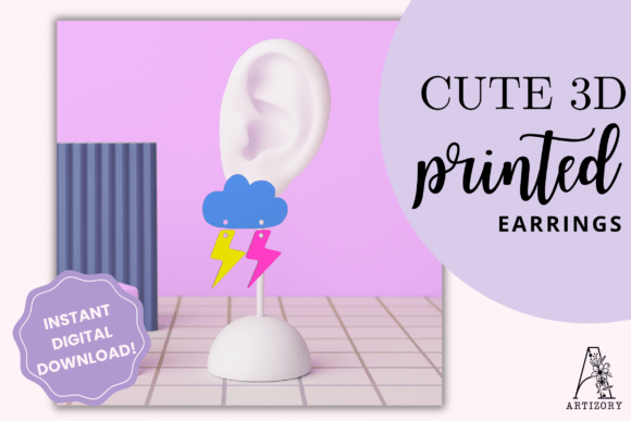 Cloud & Lightning Earring STL Files for Playful 3D Jewelry