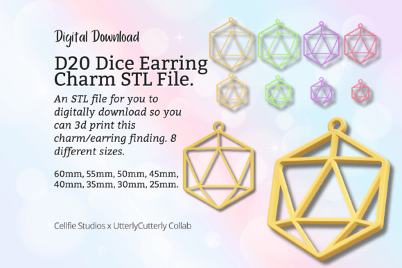 D20 Dice Earring Charm STL File: A Creative Design Asset