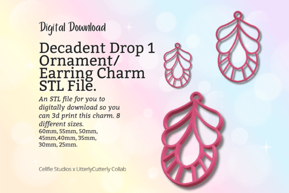 Decadent Drop 1 Earring Charm STL File: Art Deco Bloom
