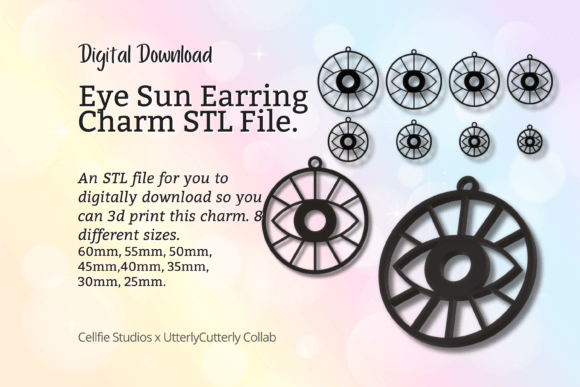 Eye Sun Earring Charm STL File - Digital