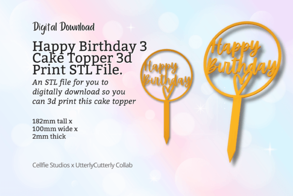 Happy Birthday Cake Topper 3: Modern 3D Print Design