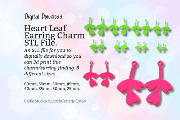 Heart Leaf Earring Charm STL File: Modern Vintage Design
