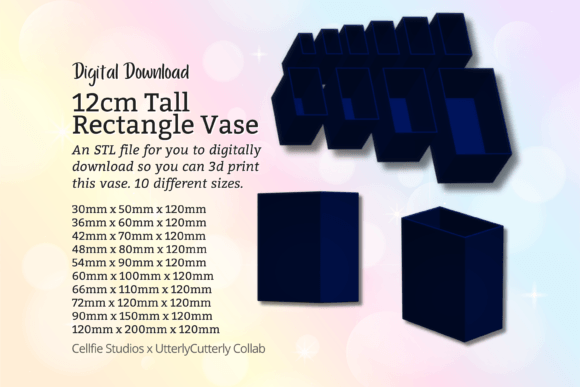 Modern Minimalist Vases: 12cm Tall Rectangle STL File