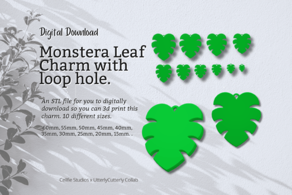 Monstera Leaf Charm STL File with Loop H