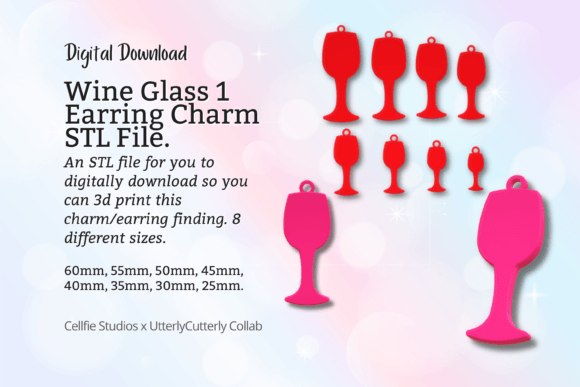 Wine Glass Earring Charm STL File - Fun